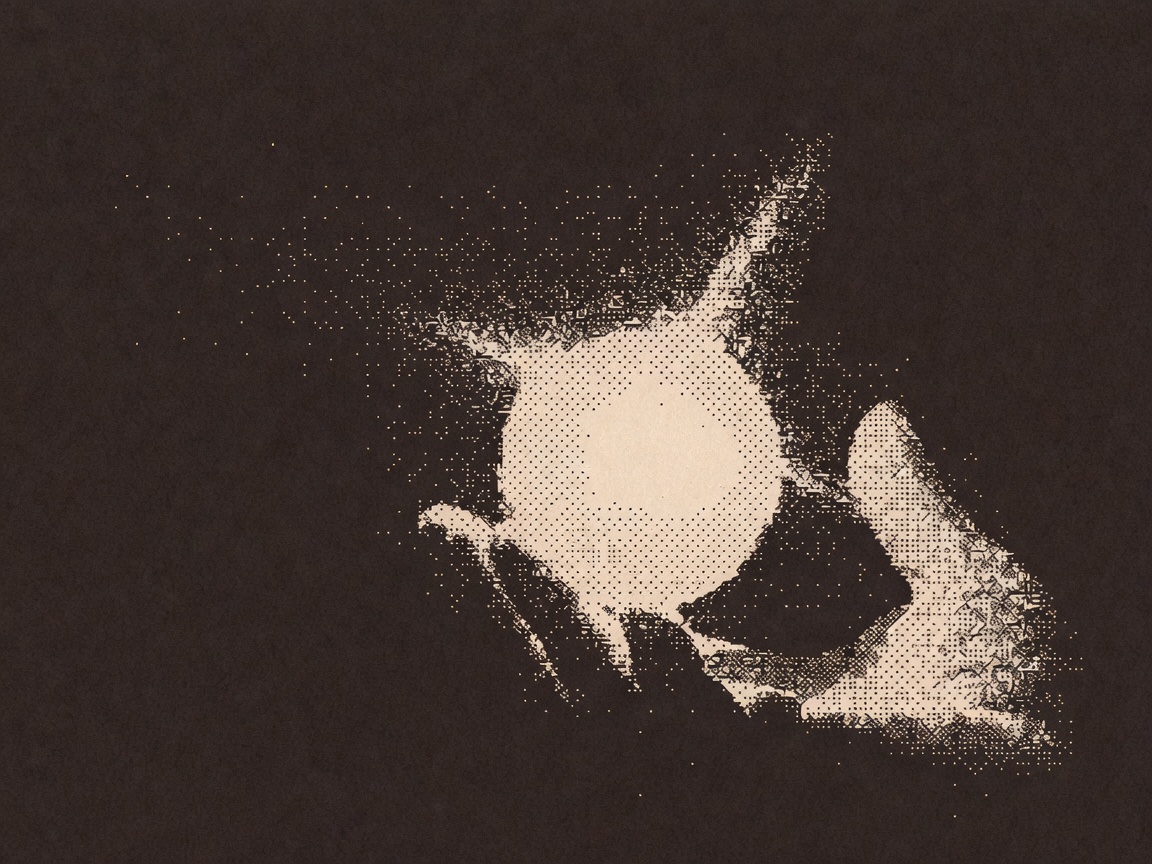 Stippled hands holding a sphere of light